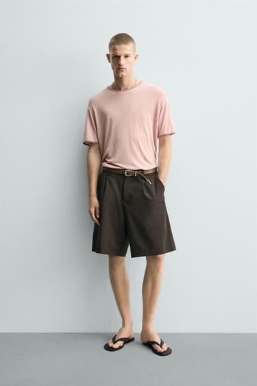 تيشرت فيسكوز - كتان متباين - وردي فاتح الخاص بـ Zara - صورة 0