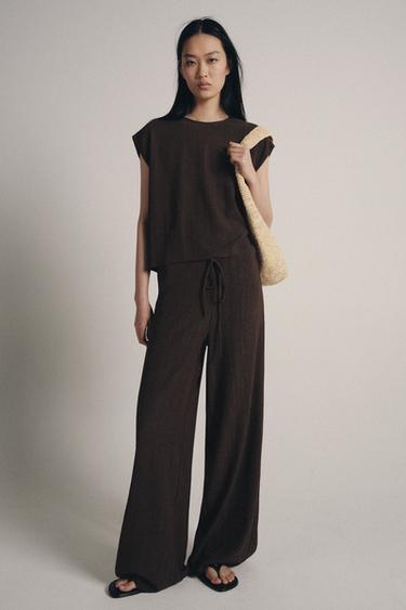 Zara RUSTIC STRAIGHT LEG PANTS - Anthracite grey
