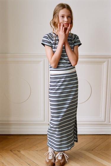 STRIPED T-SHIRT WITH MOCK LAYER HEM - Blue by Zara