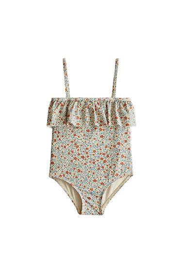 Zara KIDS’ FLORAL RUFFLE BEACH SWIMSUIT - Sand