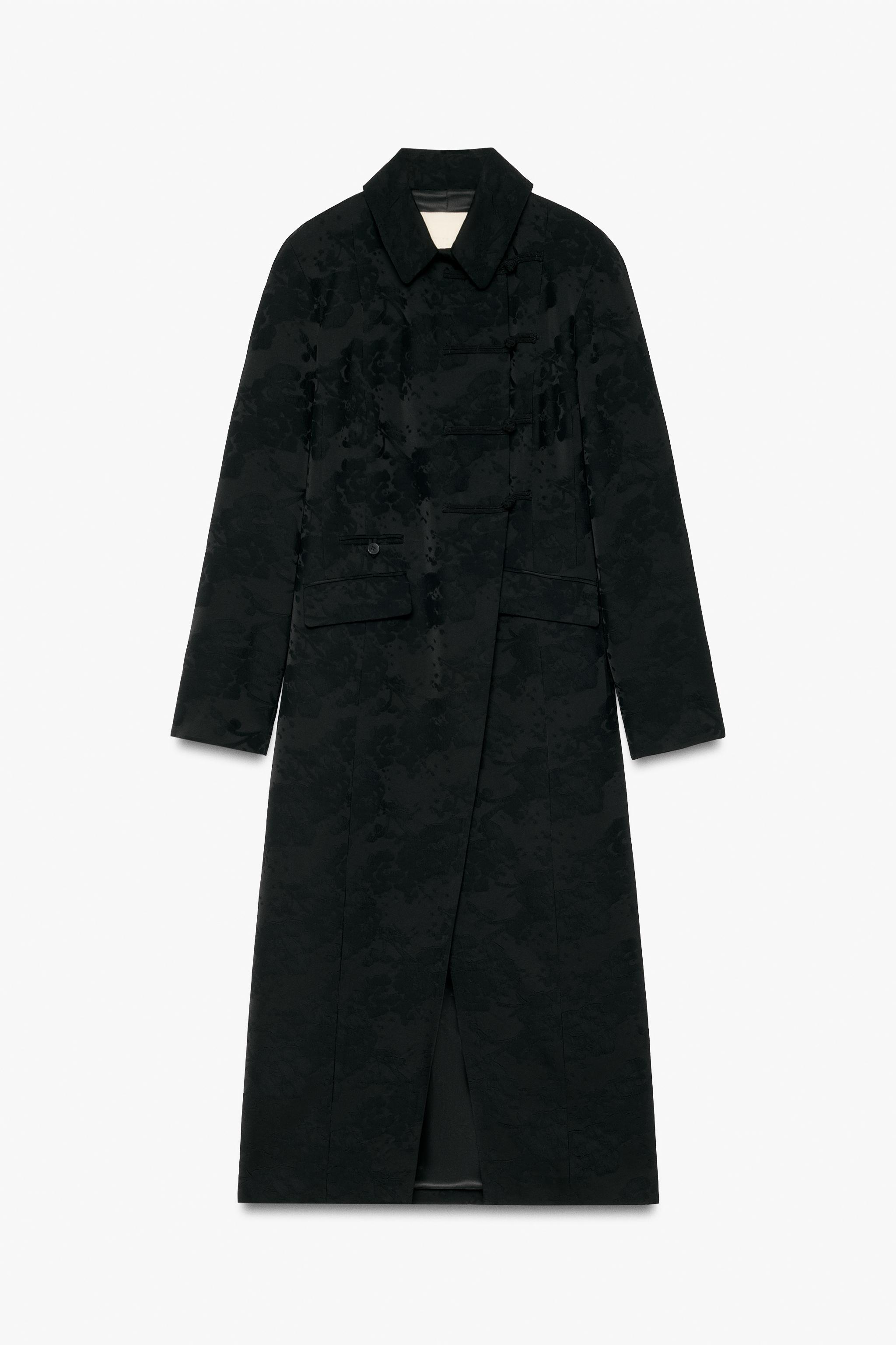 Zw Collection Asymmetric Jacquard Coat With Frog Fastening by Zara