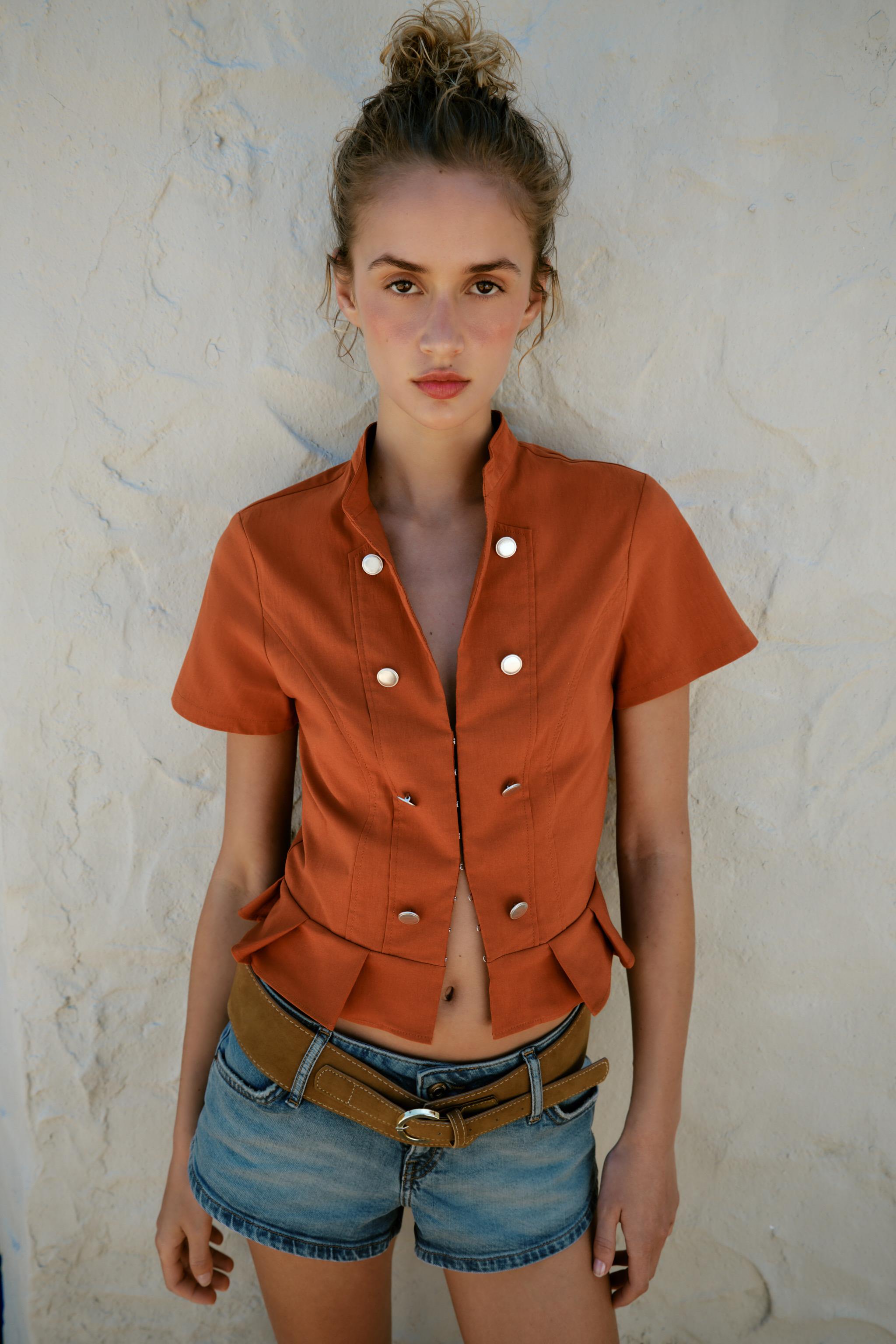 Женские рубашки Zara SHORT SLEEVE BUTTON TOP — фото 2