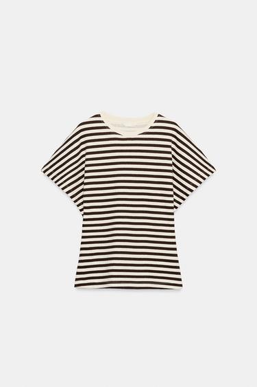 تيشيرت مقلم بأكمام عريضة - Brown Stripes الخاص بـ Zara