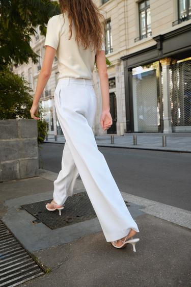 PANTALONI LARGHI CON PINCES - Bianco sporco di Zara