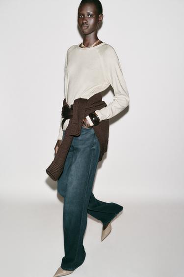 WASHED LONG SLEEVE T-SHIRT - Sand by Zara