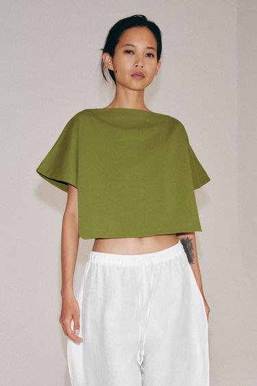 CAPE EFFECT CROP TOP - Olive green by Zara - Image 0