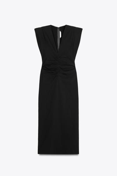 ZW COLLECTION MIDI DRESS WITH PADDED SHOULDERS - Black by Zara - Image 4