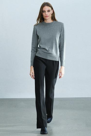 KNIT SWEATER WITH SHOULDER PADS — Gray 2