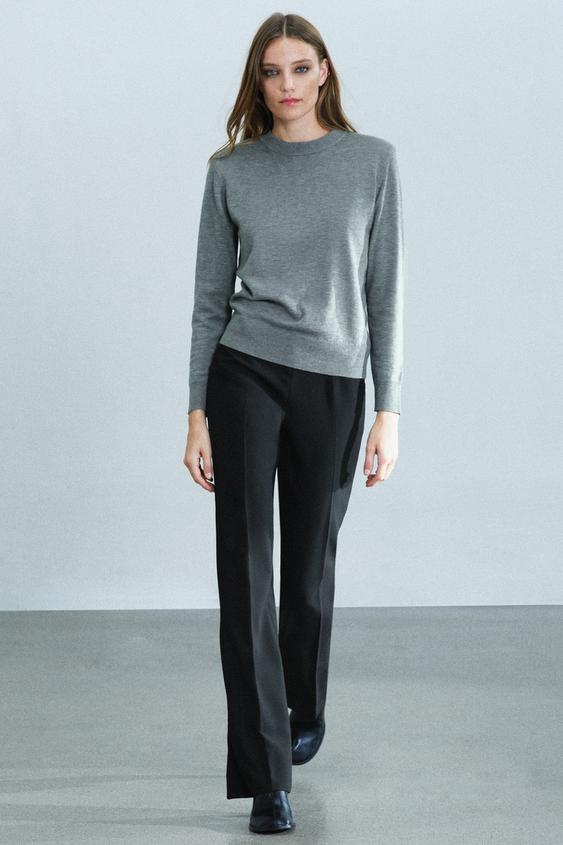 Zara KNIT JUMPER WITH SHOULDER PADS - Gray - Image 0