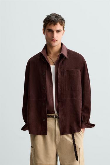 SUEDE LEATHER OVERSHIRT - LIMITED EDITION - Brown by Zara