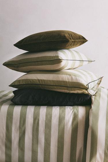 Zara Faded Cotton Striped duvet cover - Mid-green
