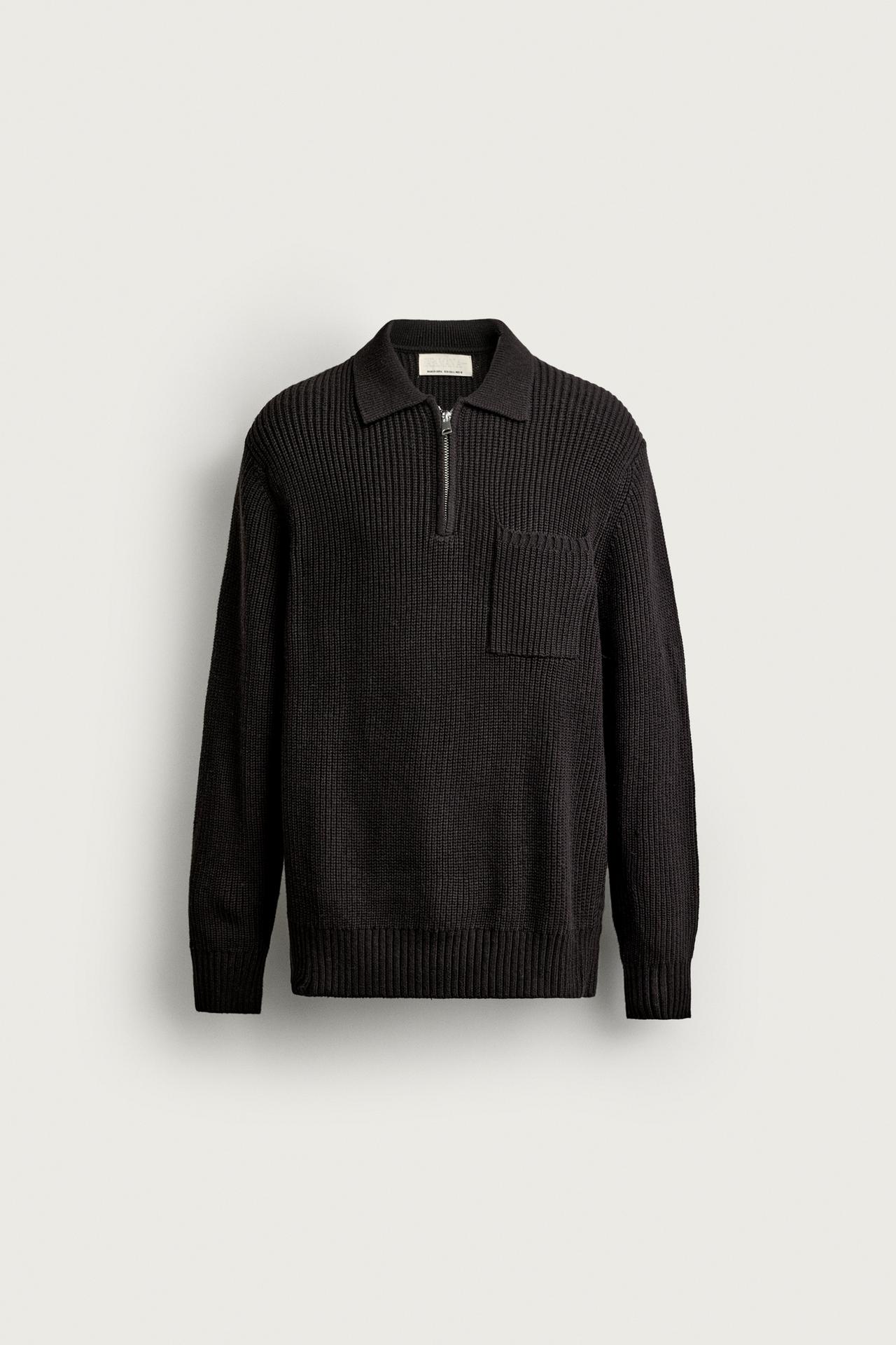 COTTON-WOOL PURL KNIT POLO — Brown