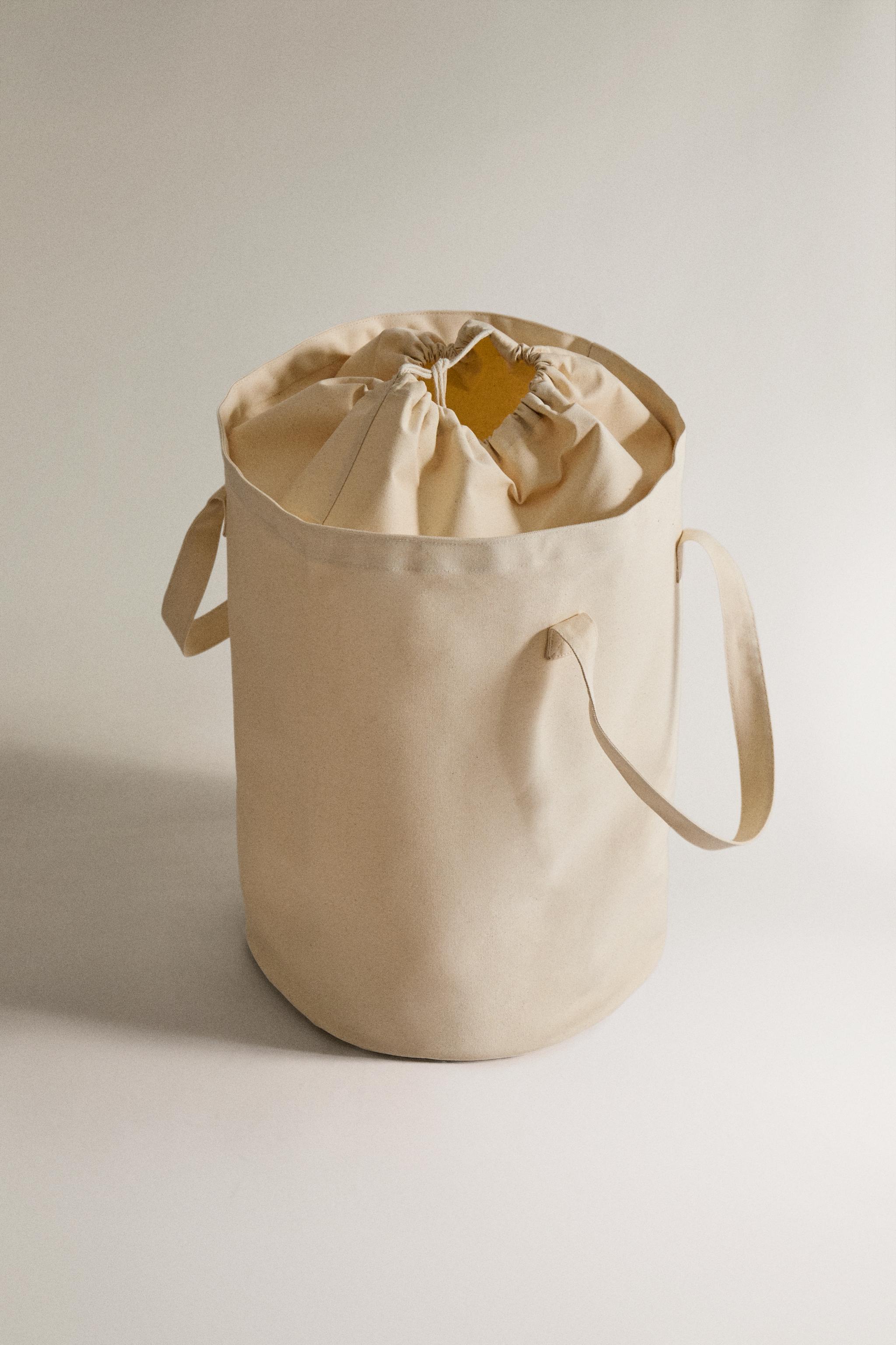 COTTON LAUNDRY BASKET — Light beige