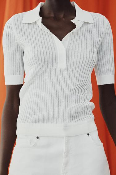 SEMI-SHEER KNIT POLO SHIRT - White by Zara