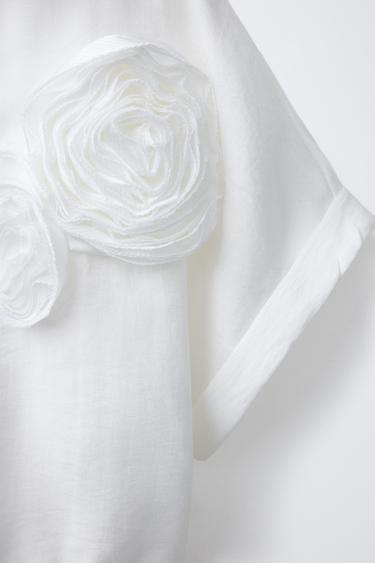 CHEMISE AVEC APPLIQUÉ FLEUR - Blanc de Zara - Image 3