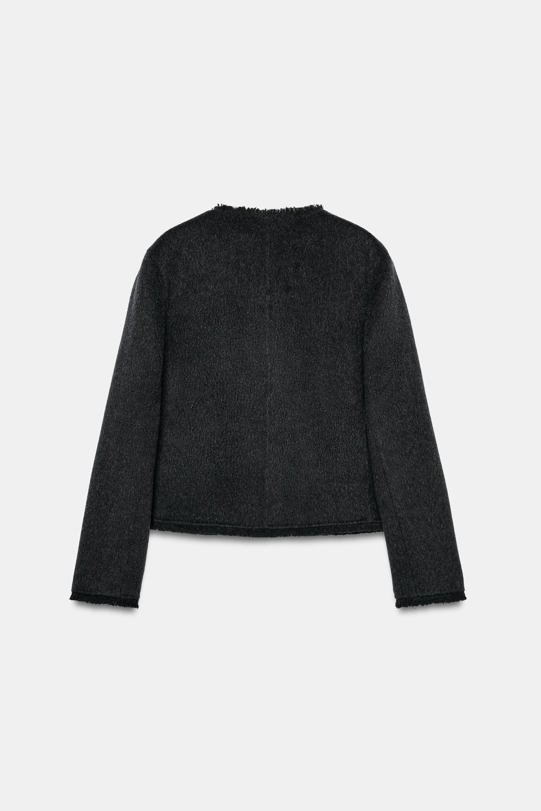 ZW COLLECTION ウール混クロップド丈ジャケット - ダークグレー | ZARA