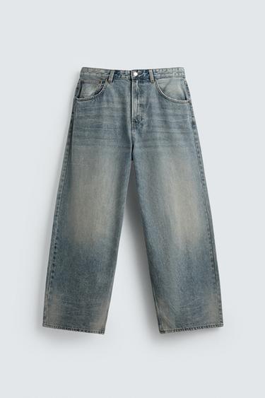 ダメージ加工バギーフィットデニムパンツブルーZaraのダメージ加工バギーフィットデニムパンツ - ブルー
