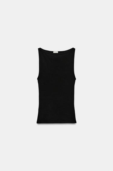Zara MINIMAL SLEEVELESS T-SHIRT - Black