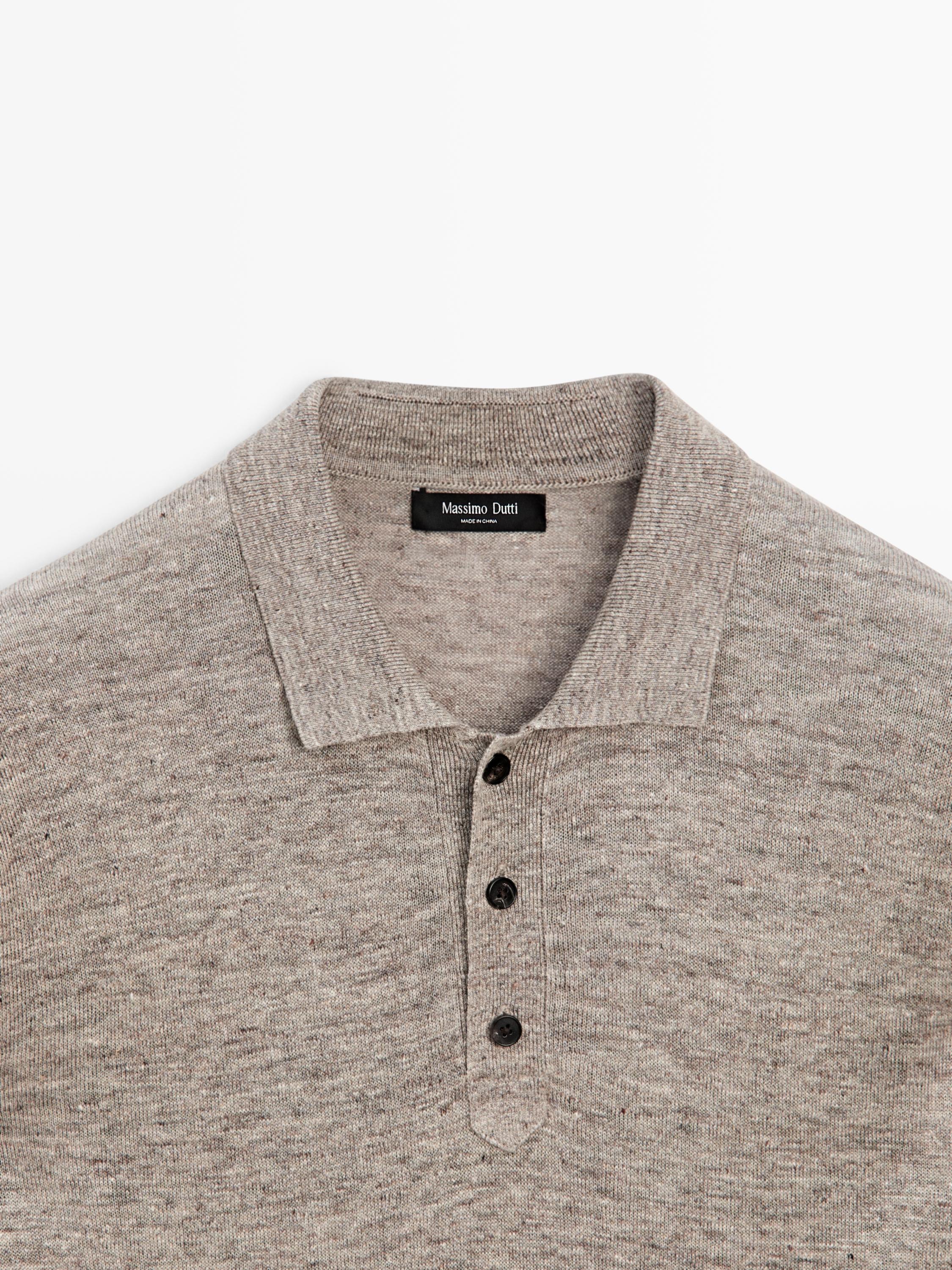 100% linen knit polo collar sweater