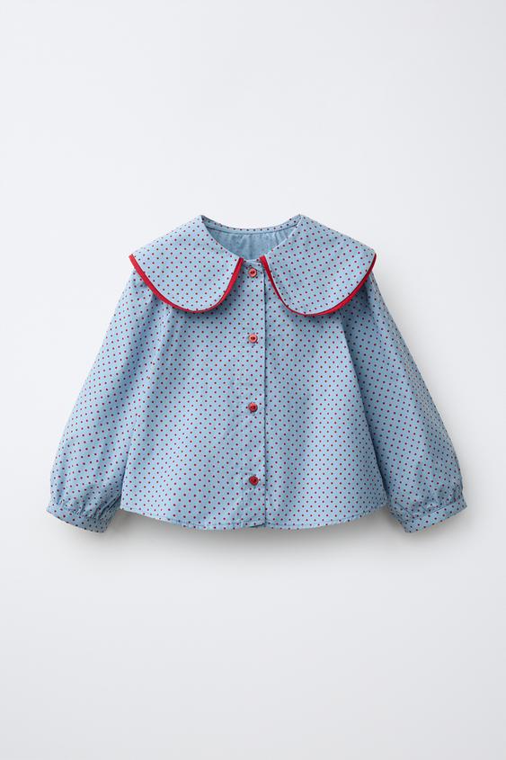 POLKA DOT PETER PAN COLLAR SHIRT - Mid-blue de Zara - Imagen 0