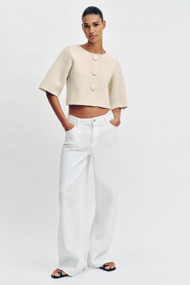 GILET COURT EN MAILLE - Écru de Zara - Image 0