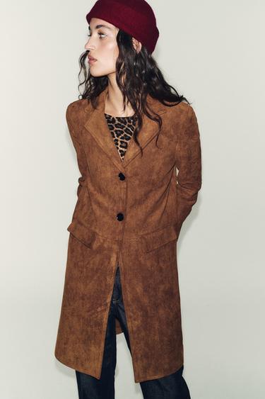 პალტო სერთუკი ზამშის ეფექტით - Zara-ს Tobacco Brown