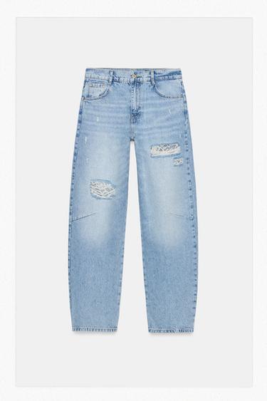 JEANS Z1975 BAGGY ENCAJE ROTOS - Azul medio de Zara