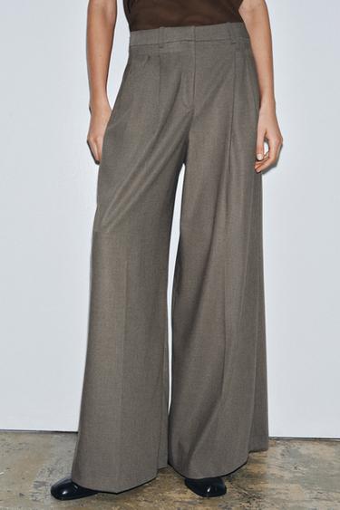 ZW COLLECTION WIDE-LEG TROUSERS WITH PLEATS - brown vigore by Zara