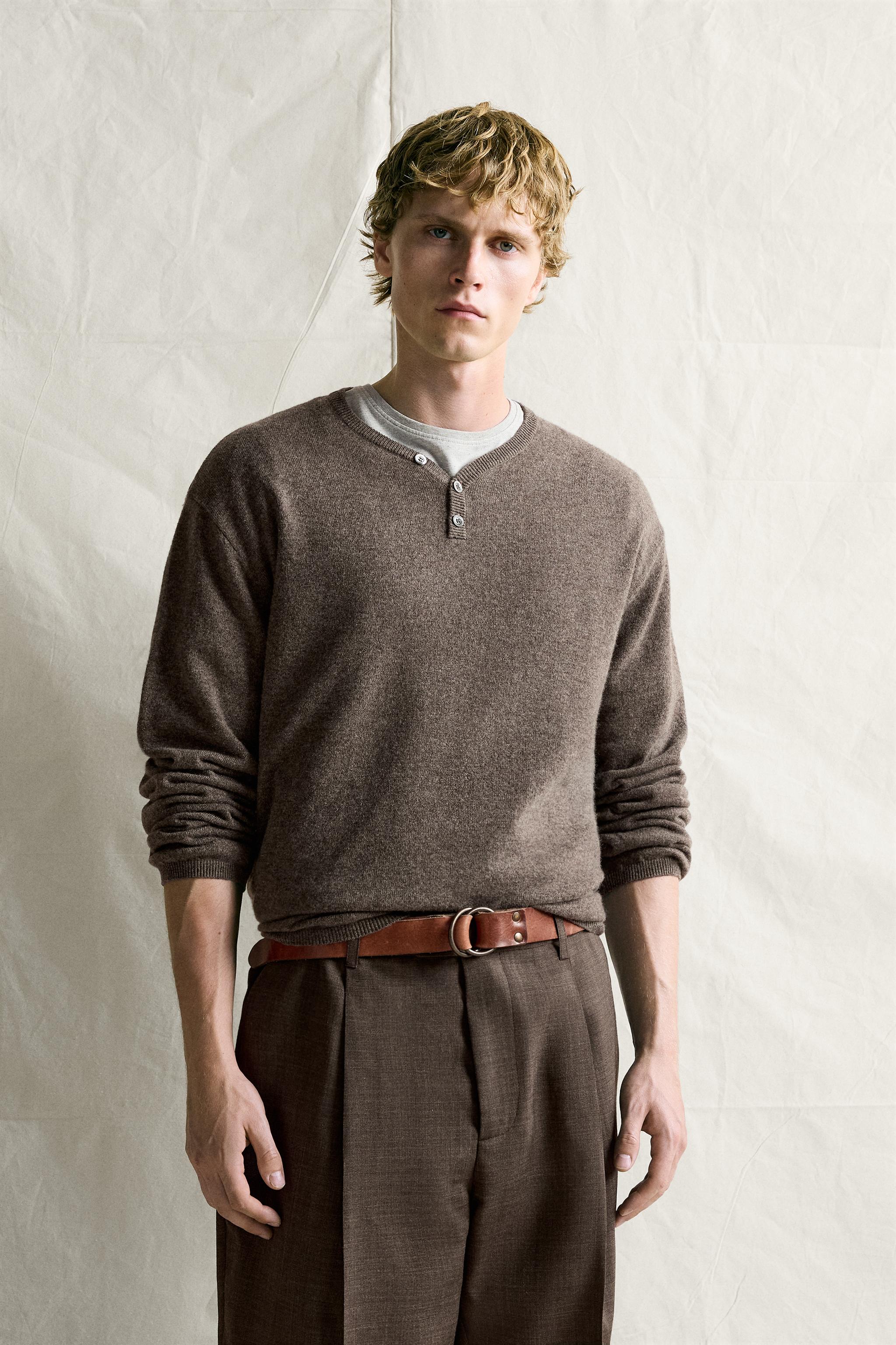 WOOL-CASHMERE MOCK-NECK POLO SWEATER