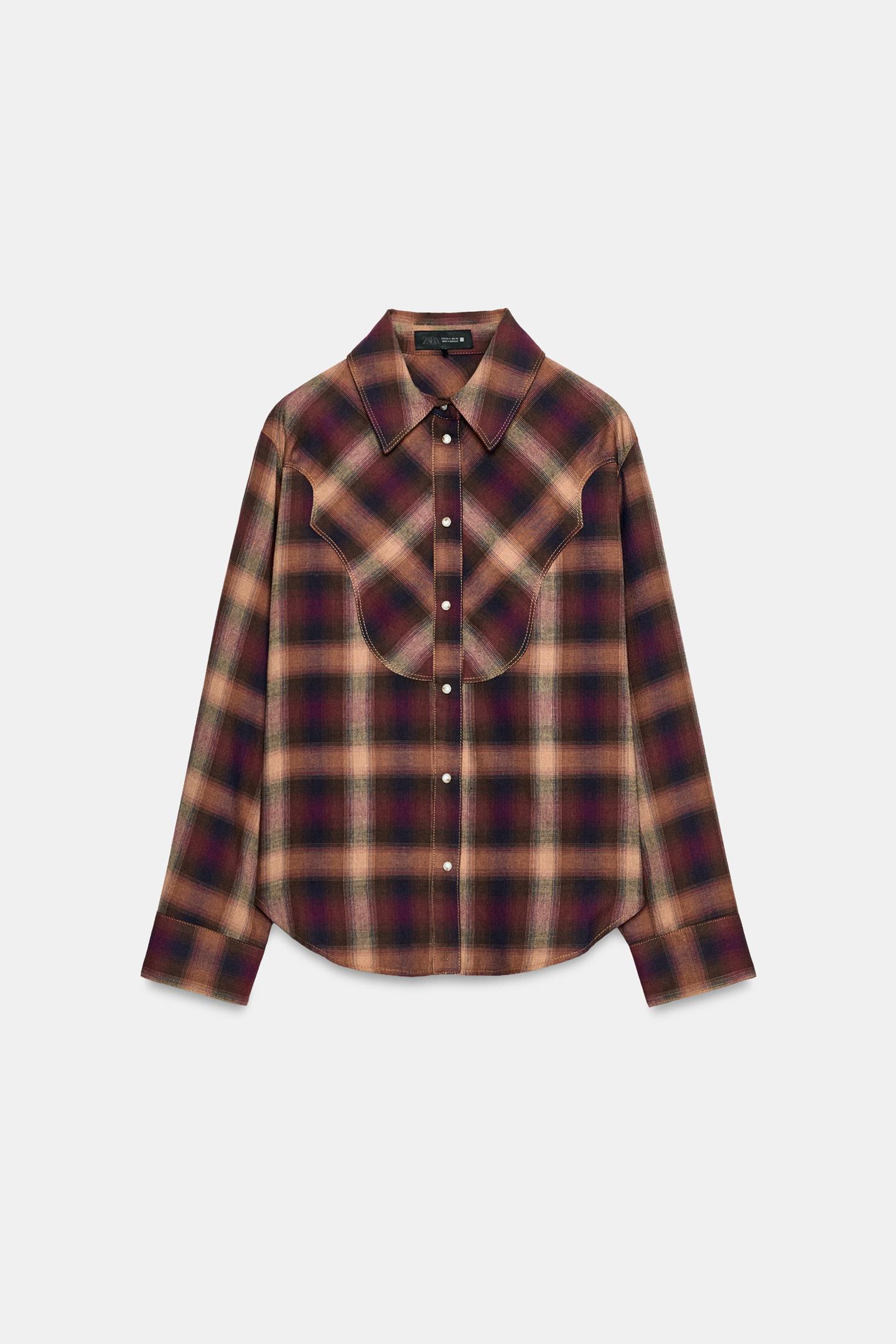 Женская рубашка Zara Checked, цвет: Разноцветный — фото 7