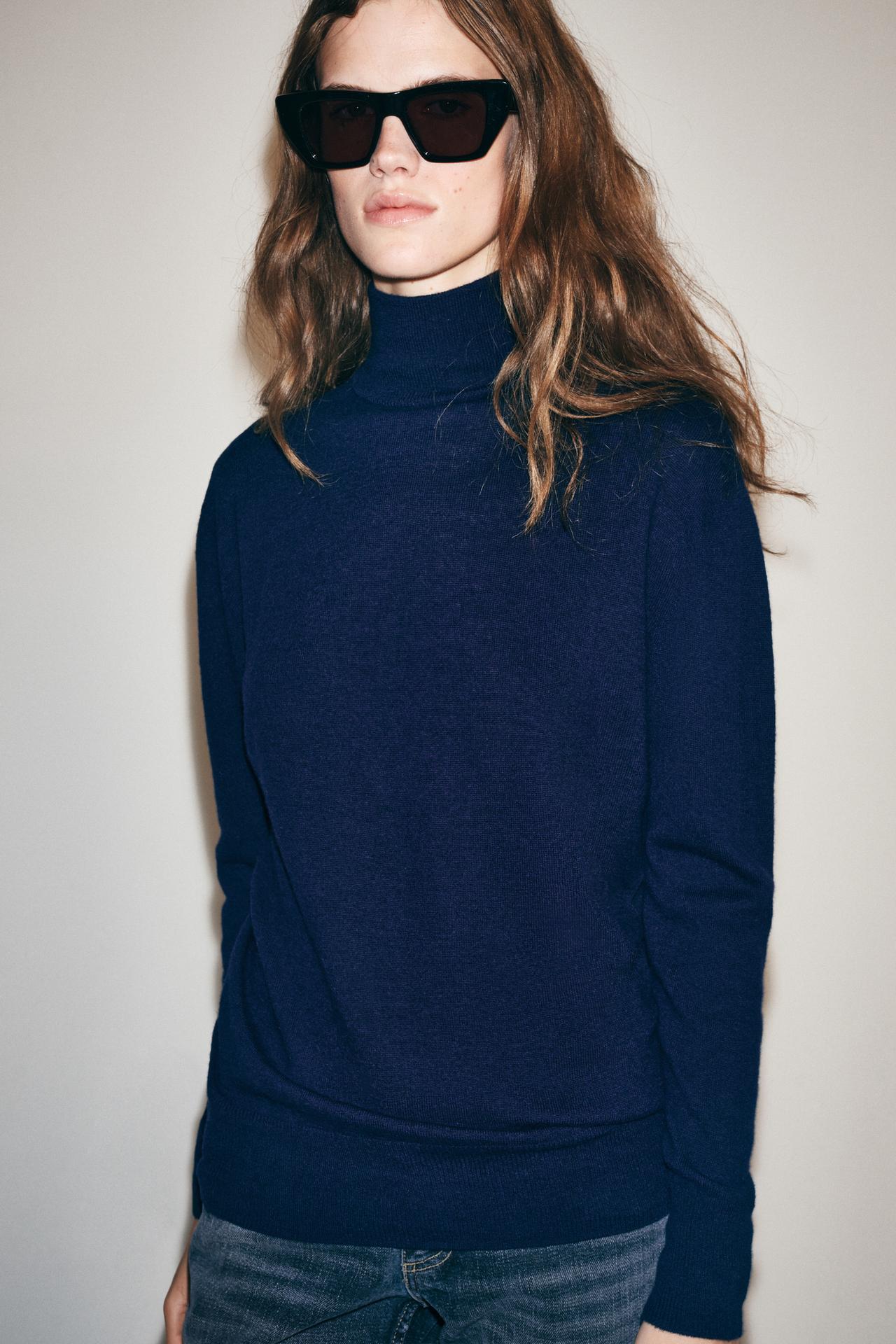 100% EXTRA-SOFT WOOL SWEATER — Navy blue