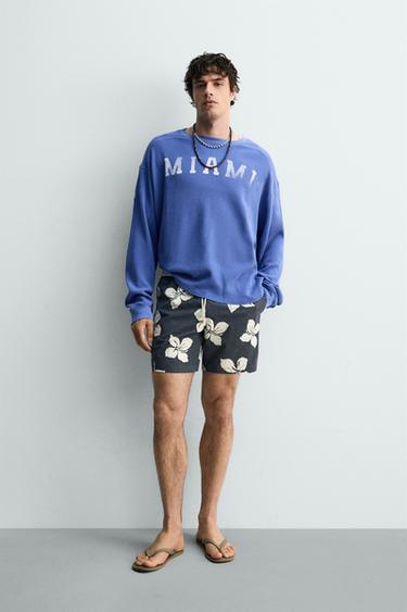 Zara MIAMI WAFFLE KNIT T-SHIRT - Blue - Image 0