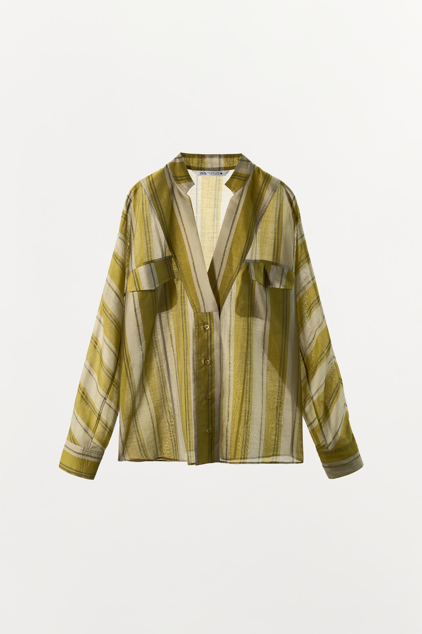 Женская рубашка Zara ZW Collection Striped, цвет: Зелёный полосатый — фото 5
