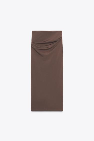 TEXTURED MIDI SKIRT - Brown by Zara - Image 0