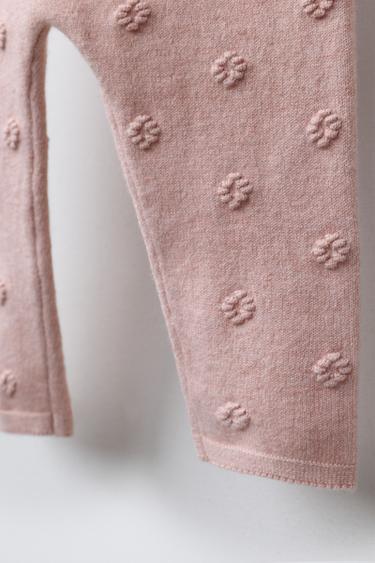 KNIT LEGGINGS WITH EMBROIDERED FLOWERS - Light pink by Zara - Image 3