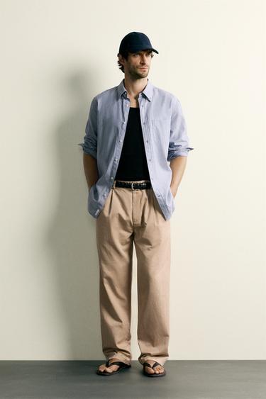 RELAXED FIT PLEATED CHINO TROUSERS - Beige by Zara