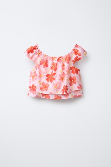 TOP IMPRIMÉ FLEURS - Rose de Zara - Image 1