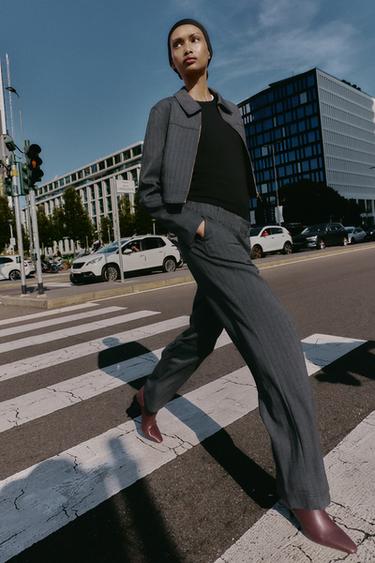 HERRINGBONE STRAIGHT-LEG TROUSERS - Dark grey by Zara - Image 0