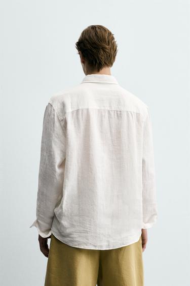 CHEMISE RELAXED FIT 100% LIN À POCHES - Blanc cassé de Zara - Image 2