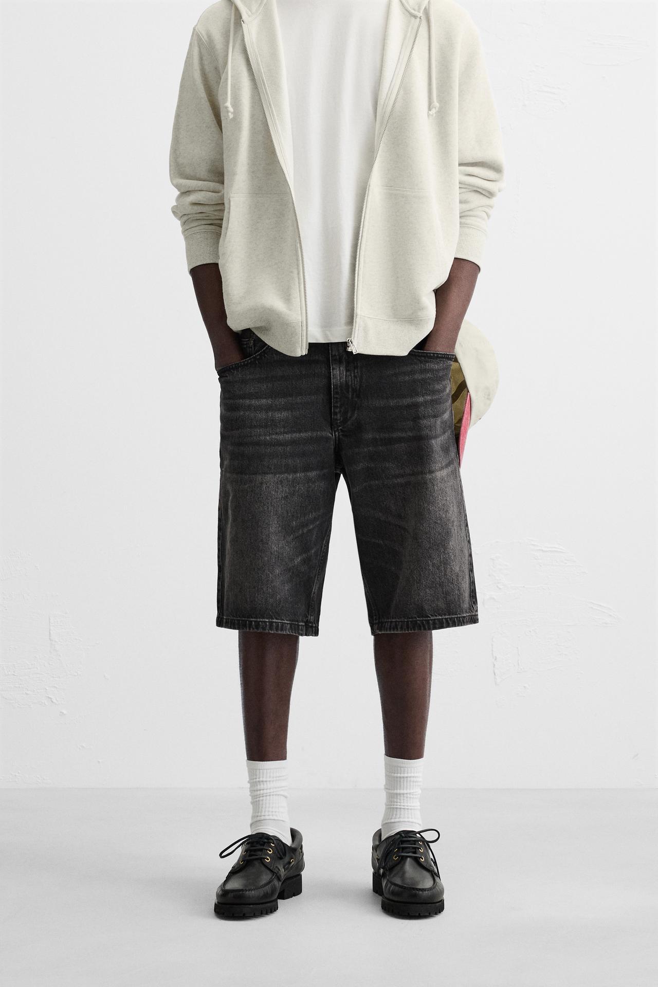 FADED WASH BAGGY FIT DENIM BERMUDA SHORTS - Black by Zara