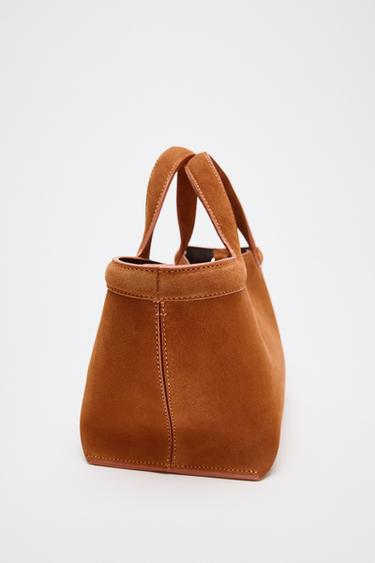 MINI SAC SHOPPER CROÛTE DE CUIR SURPIQUÉ - Orange de Zara - Image 4
