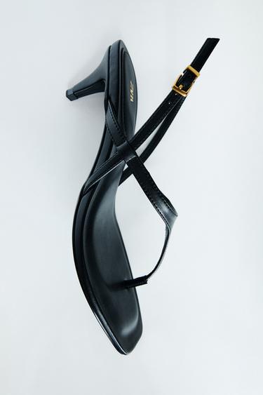 LEATHER STRAPPY SANDALS - Black by Zara