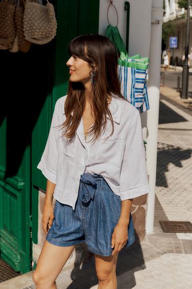 Zara LACE INSERT SHORT SHIRT - Oyster-white - Image 0