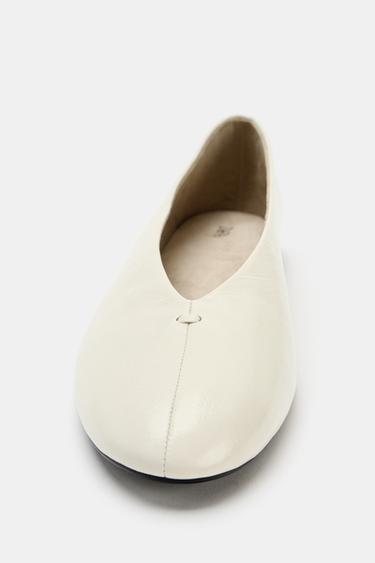 FLAT LEATHER BALLET FLATS - Ecru White by Zara - Image 4