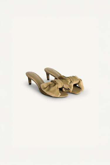 Zara MAXI BOW HEELED SANDALS - LIMITED EDITION - Sandy Brown