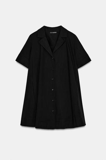 Zara ZW COLLECTION POPLIN MINI DRESS - Black