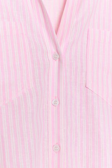CAMISA FLUIDA CON LINO - Rosa / Blanco de Zara