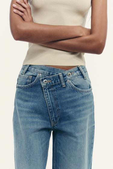 TRF WIDE-LEG HIGH-WAIST JEANS WITH CROSSOVER WAIST - Blue by Zara - Image 5