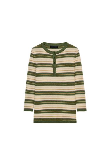 STRIPED KNIT JUMPER - ecru/khaki by Zara