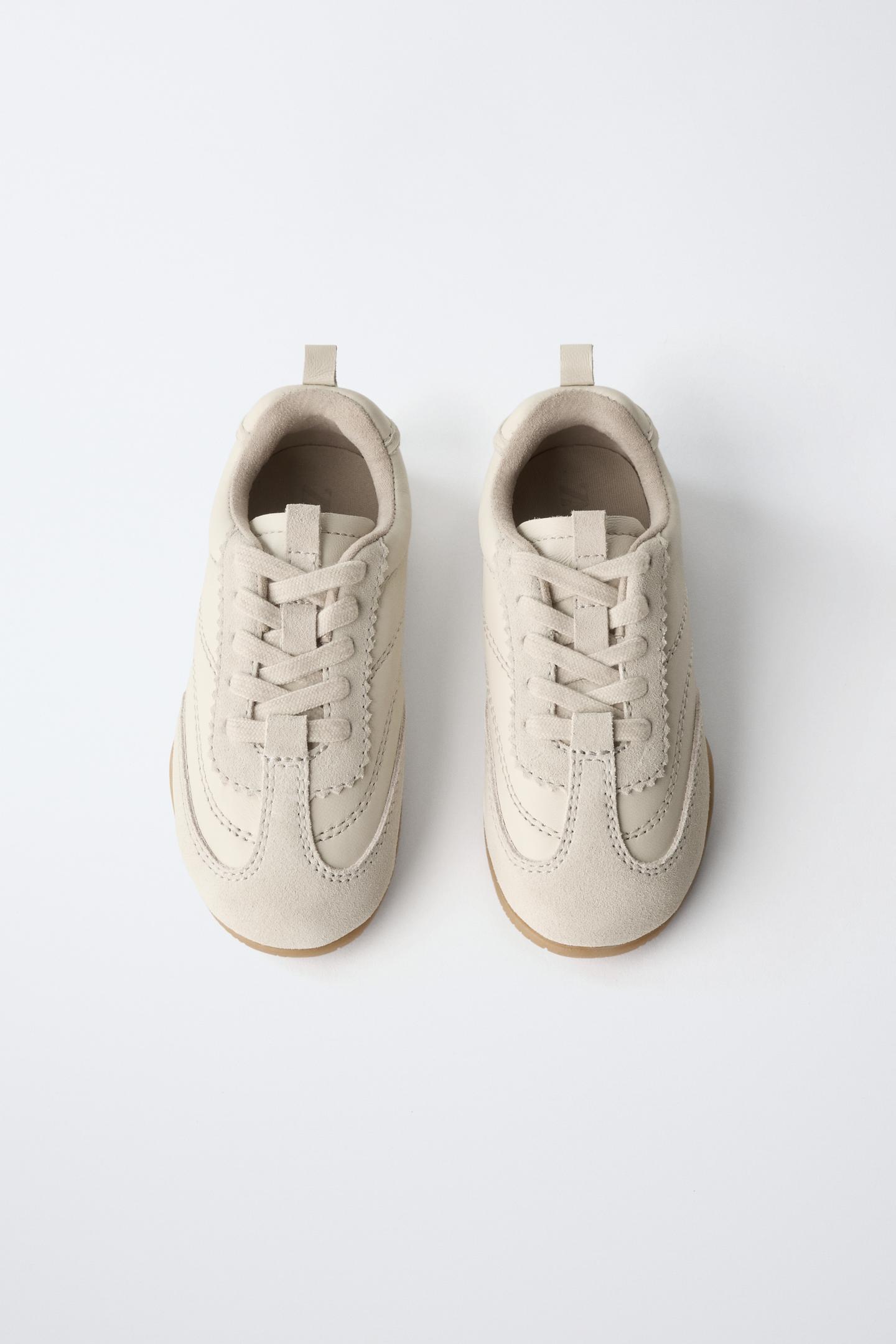 Детские кроссовки Zara Neutral Leather Plimsolls, цвет: Белый — фото 5